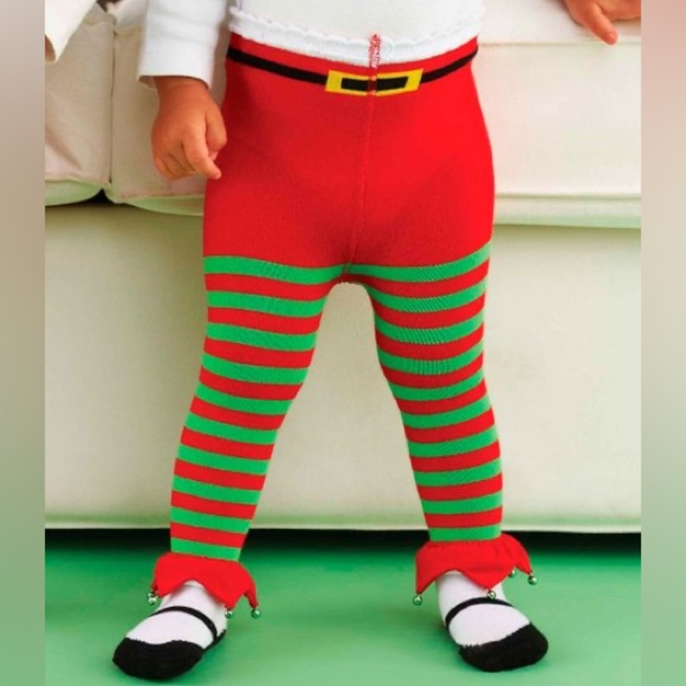 NEW Mud Pie Elf Jingle Bells Tights 9-12 Months